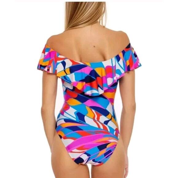 Trina Turk Rio Off Shoulder Ruffle Swimsuit One Piece Size 10 - Picture 2 of 9